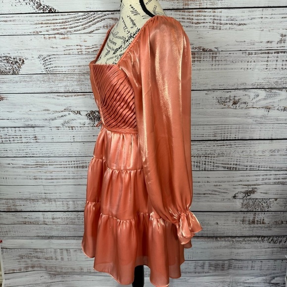 Fate Dress peach balloon Dressy long sleeve size medium Bronze Metallic Dress - Picture 7 of 11